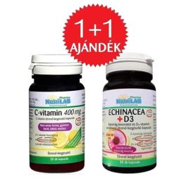   NutriLAB Echinacea +D3 vitamin vega kapszula 30db + AJÁNDÉK NUTRILAB C-VITAMIN 400 mg KAPSZULA (30 db)