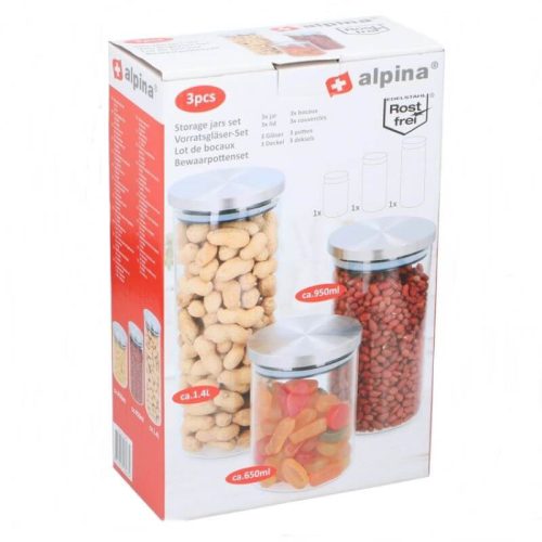 Alpina Üveg tárolóedény szett tetővel - 3 darabos - 650/950/1400 ml