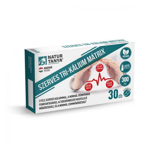 Natur Tanya® Szerves TRI-KÁLIUM MÁTRIX. 3 féle szerves káliummal a normál vérnyomás és izomműködés fenntartásához, az idegrendszer megfelelő működéséhez